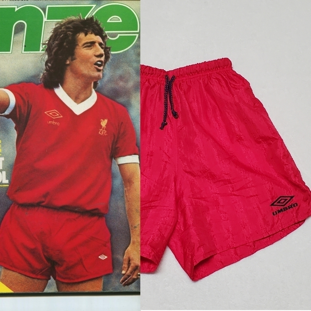 Vintage 70s Umbro Liverpool Style Unisex Apple Red USA Made Nylon Sport Shorts M